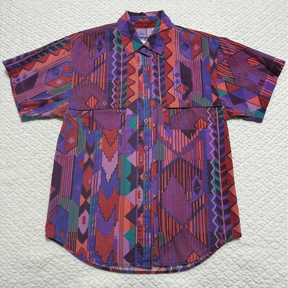 Vintage Wrangler Multicolor Geometric Short Sleeve Button-Down Shirt